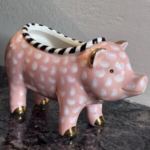 MacKenzie-Childs Pig Planter Pink w/ White polka dots. RETIRED - HTF! 6x4 in.